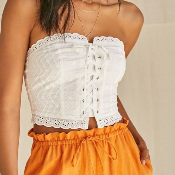 Forever 21 White Embroidered Tube Top